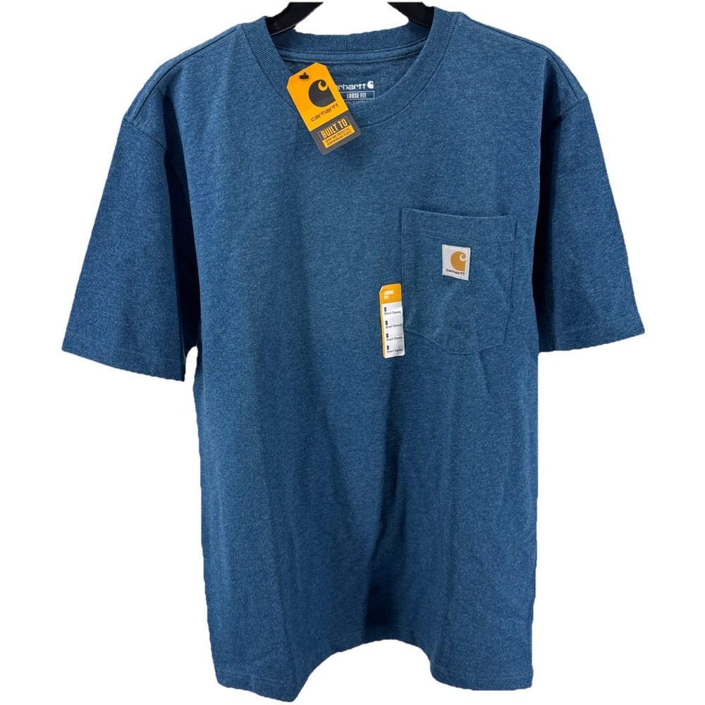 NWT Carhartt Pocket T-Shirt Men's Small Dark Blue Heather Loose Fit Workwear Tee
